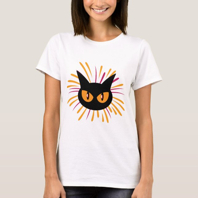 Schwarze Katze, einfaches Feuerwerk T-Shirt (Vorderseite)