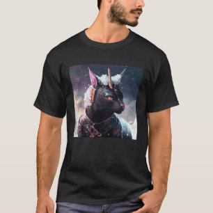 Schwarze Katze Einhorn Schnee T-Shirt