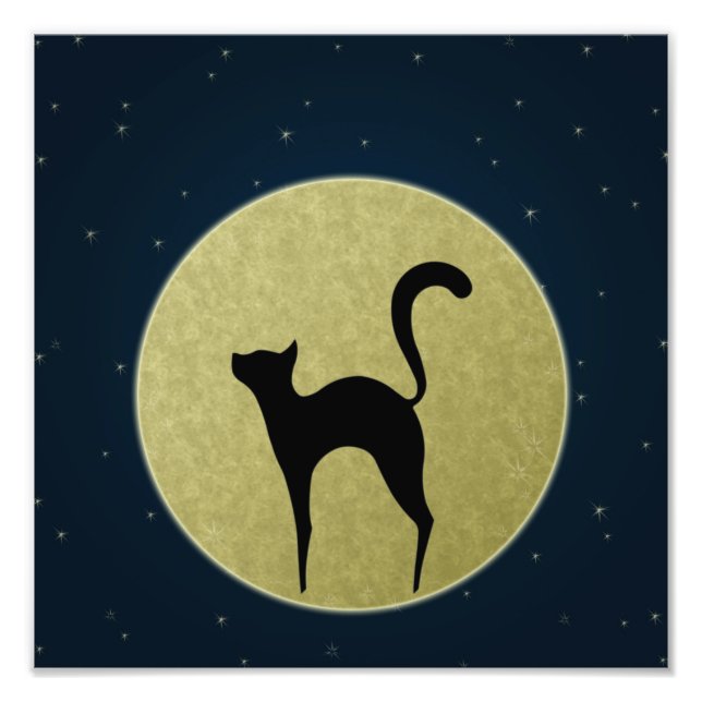 Schwarze Katze Eleganz Silhouette und Mond Fotodruck (Vorne)
