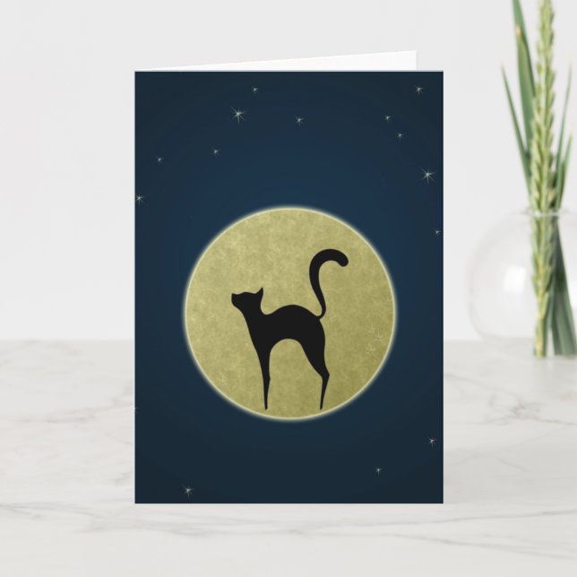 Schwarze Katze Eleganz Silhouette und Mond Karte (Vorderseite)