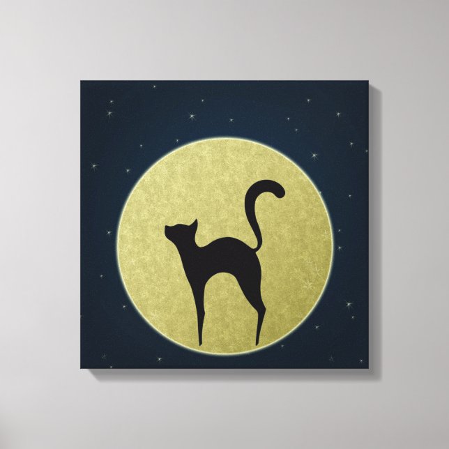 Schwarze Katze Eleganz Silhouette und Mond Leinwanddruck (Vorderseite)