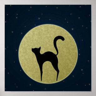 Schwarze Katze Eleganz Silhouette und Mond Poster