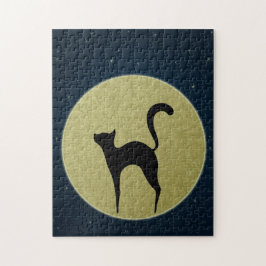 Schwarze Katze Eleganz Silhouette und Mond Puzzle