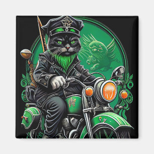 Schwarze Katze fährt Fahrrad am St. Patrick's Day Magnet