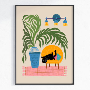 Schwarze Katze Farbige Wandkunst Süße Katzenposter Poster