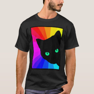 Schwarze Katze Farbprisma Grüne Augen Katzenliebha T-Shirt