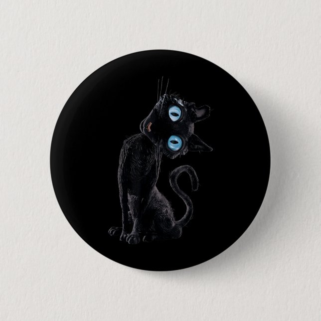 Schwarze Katze Faul Süß Meme Knopf Augen Katzenlie Button (Vorderseite)