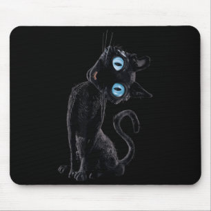 Schwarze Katze Faul Süß Meme Knopf Augen Katzenlie Mousepad