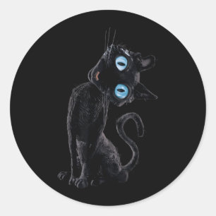 Schwarze Katze Faul Süß Meme Knopf Augen Katzenlie Runder Aufkleber
