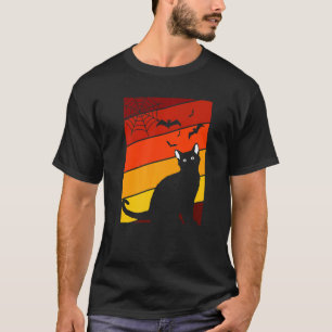 Schwarze Katze Faules Halloween-Kostüm Retro Kätzc T-Shirt
