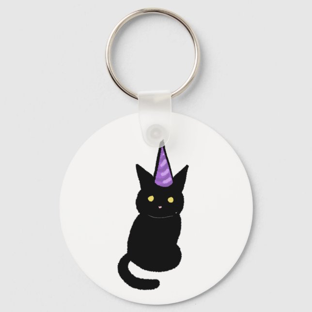 Schwarze Katze Feier Schlüsselanhänger (Vorderseite)