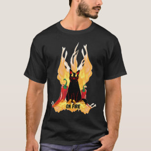 Schwarze Katze Feuerwerk T-Shirt