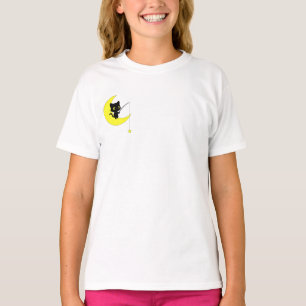 Schwarze Katze fischt nach Stern auf dem Mond für T-Shirt