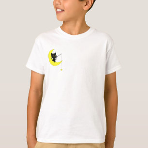 Schwarze Katze fischt nach Stern auf Mond Kinder T-Shirt