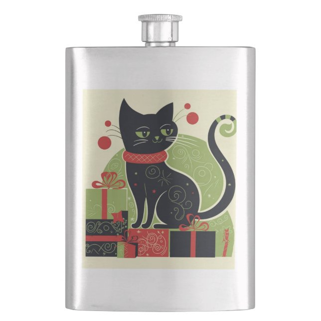 Schwarze Katze Flachmann (Vorderseite)