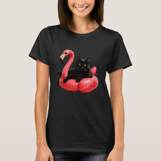 Schwarze Katze Flamingo Kätzchen Liebhaber Feline  T-Shirt