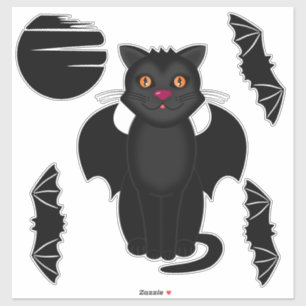 Schwarze Katze, Fledermäuse und MondHalloween Aufkleber