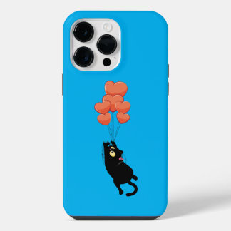 Schwarze Katze fliegt im Herzen iPhone 14 Pro Max Hülle