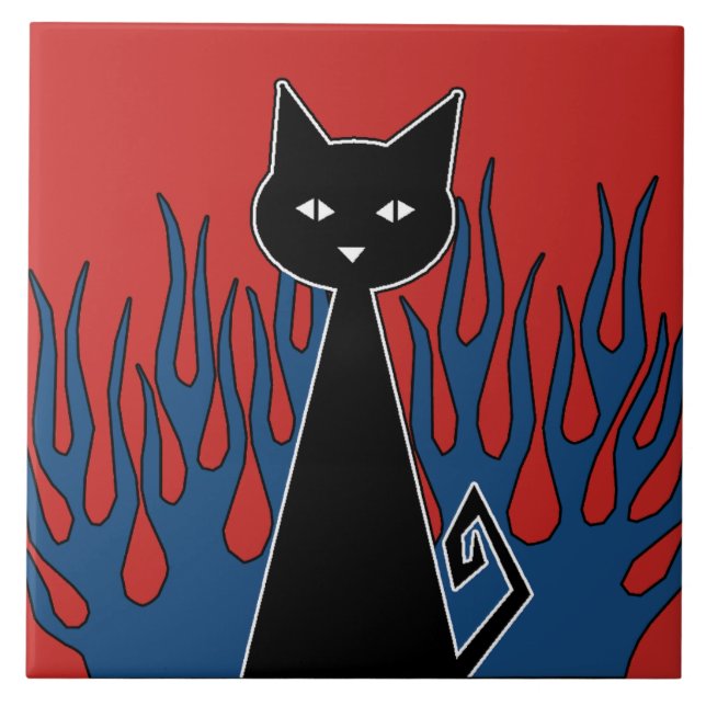 Schwarze Katze Fliese (Vorderseite)