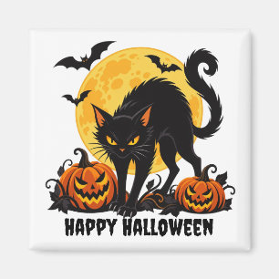 Schwarze Katze Frohes Halloween Quadrat Magnet
