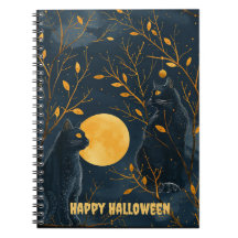 Schwarze Katze Frohes Halloween Spiralblock