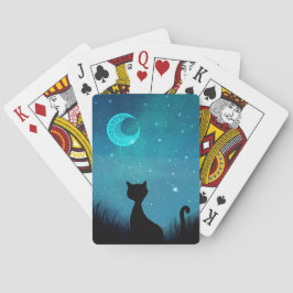 Schwarze Katze funkeln Nachthimmel Moderne Illustr Spielkarten