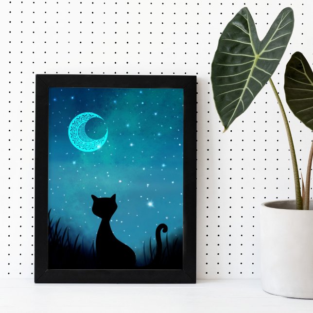 Schwarze Katze funkelt Sternenhimmel moderne Illus Poster (Von Creator hochgeladen)