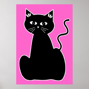 Schwarze Katze gegen einen heißen rosa Hintergrund Poster