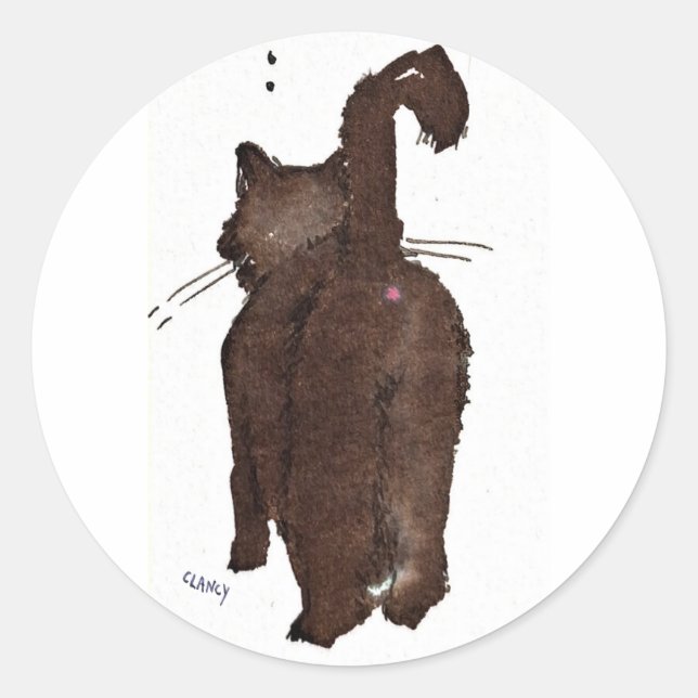 Schwarze Katze geht weg Runder Aufkleber (Vorderseite)