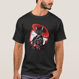 Schwarze Katze Geisha Lustiges Haustier Kimono T-Shirt