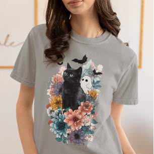 Schwarze Katze Geist Halloween floral  Tri-Blend Shirt