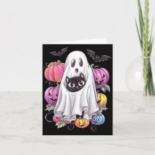 Schwarze Katze Geist mit Kürbissen Grusel Hallowee Karte