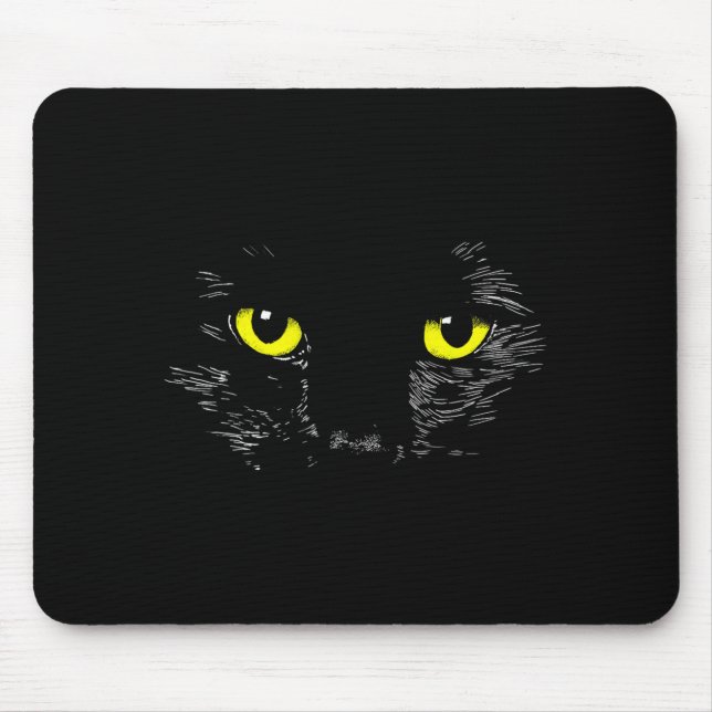 Schwarze Katze gelbe Augen Kätzchengesicht Hallowe Mousepad (Vorne)
