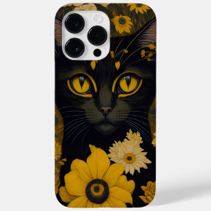 Schwarze Katze Gelbe Augen Vintage Blumen Case-Mate iPhone 14 Pro Max Hülle