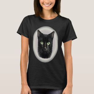 Schwarze Katze Gelbe & Grüne Augen Cooler Kater D T-Shirt