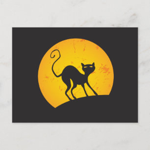 Schwarze Katze - gelber Mond Postkarte