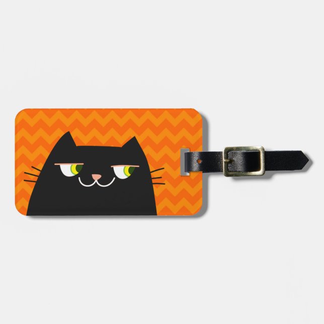 Schwarze Katze Gepäckanhänger (Vorderseite horizontal)