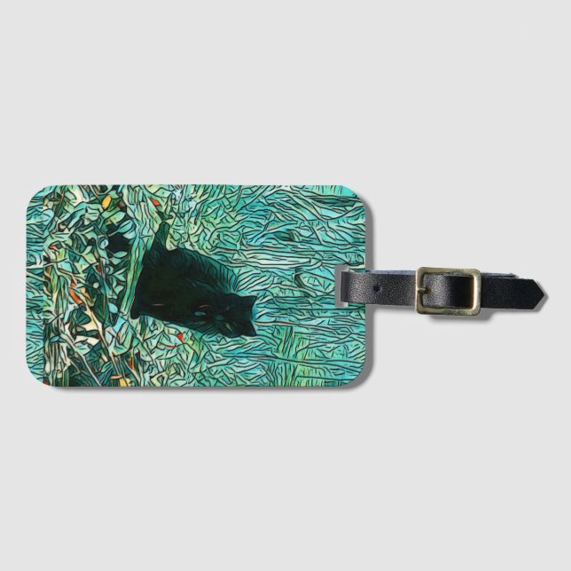 Schwarze Katze Gepäckanhänger (Vorderseite (Horizontal))