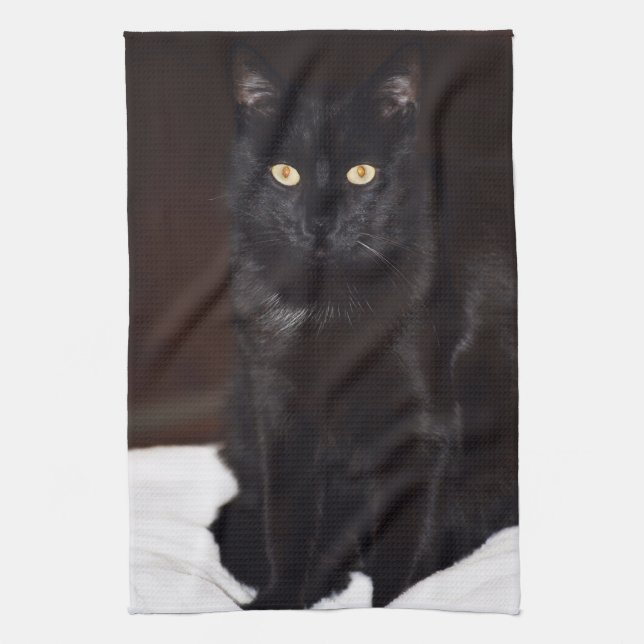 Schwarze Katze Geschirrtuch (Vertikal)