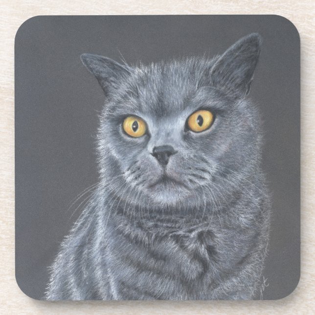 Schwarze Katze  Getränkeuntersetzer (Vorderseite)