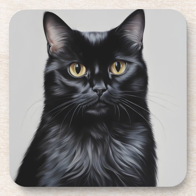 Schwarze Katze Getränkeuntersetzer (Vorderseite)