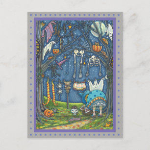 SCHWARZE KATZE, GHOST, SKELETON-LAUNDRUCK POSTKARTE