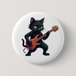 Schwarze Katze Gitarrenspieler Button