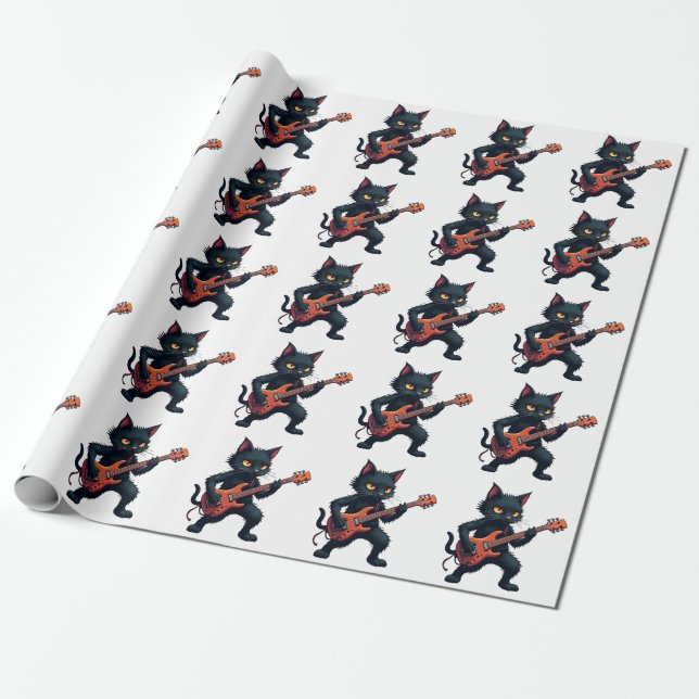 Schwarze Katze Gitarrenspieler Geschenkpapier (Ungerollt)