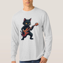 Schwarze Katze Gitarrenspieler T-Shirt