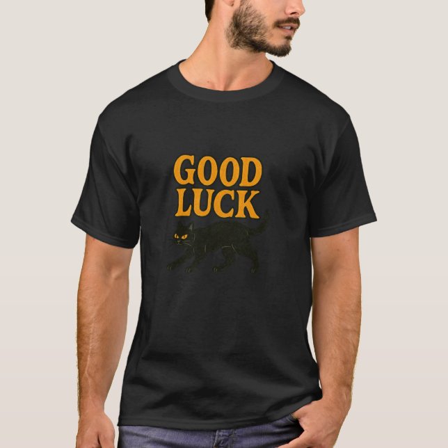 Schwarze Katze Glück Retro-Design T-Shirt (Vorderseite)