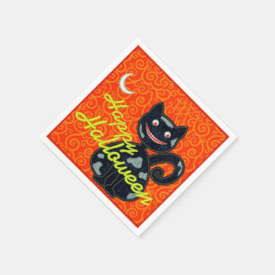 Schwarze Katze "glücklichen Halloweens" Serviette