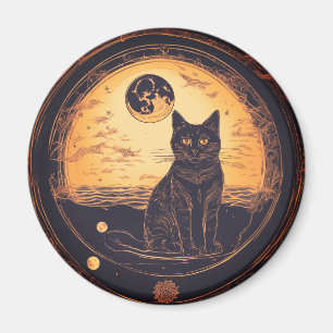 schwarze Katze & "Gold" Mond Magnet