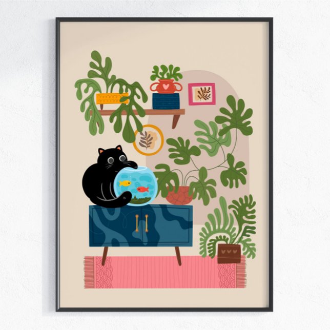 Schwarze Katze Goldfisch Spielende Katzenliebhaber Poster (Von Creator hochgeladen)