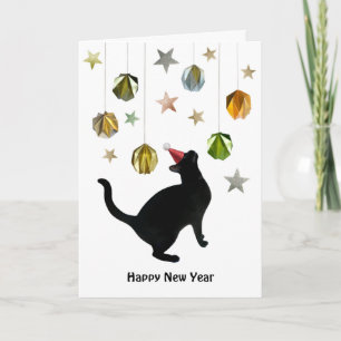 Schwarze Katze Goldpapierbälle Karte